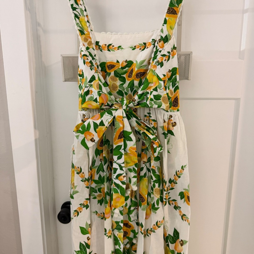 Farm Rio Papaya Salad Scarf Maxi Dress Off-White Linen Blend Size S NWT - Picture 3 of 8